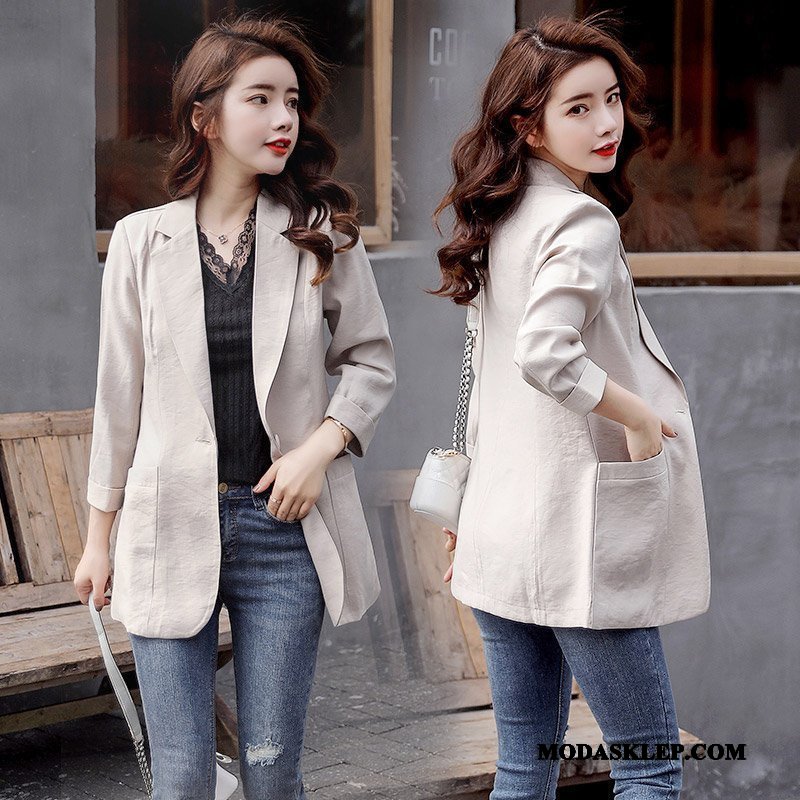 Damskie Blazer Sklep 2019 Wiosna Garnitur Slim Fit Lato Beżowy Czerwony