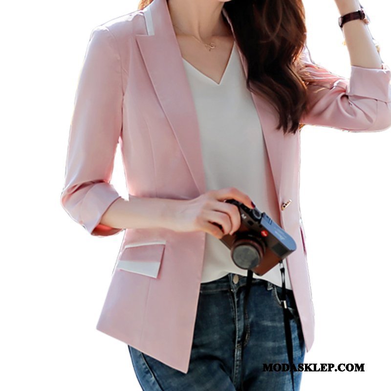 Damskie Blazer Sprzedam Rękawy Biurowe Wiosna Casual Blezer Proszek Czarny