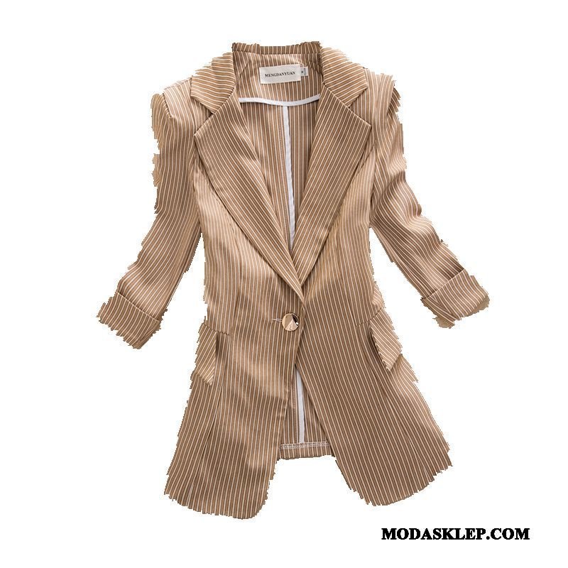 Damskie Blazer Tanie Nowy Slim Fit Krótki Mały Rękawy Khaki