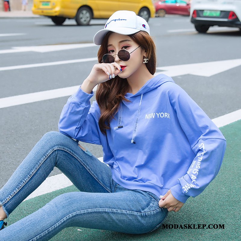 Damskie Bluza Z Kapturem Kup Casual Nowy Bluzy Z Kapturem Szerokie Topy Niebieski