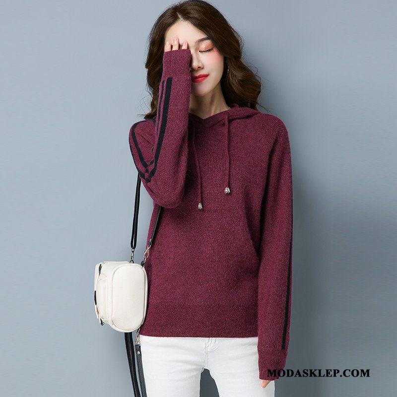 Damskie Bluza Z Kapturem Oferta 2019 Bluzy Z Kapturem Wiosna Szerokie Legginsy Purpurowy