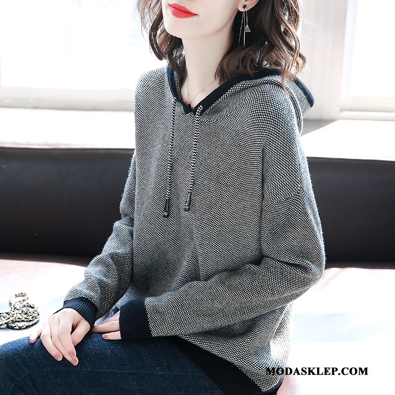 Damskie Bluza Z Kapturem Oferta Pullover Szerokie 2019 Długi Rękaw Casual Czarny