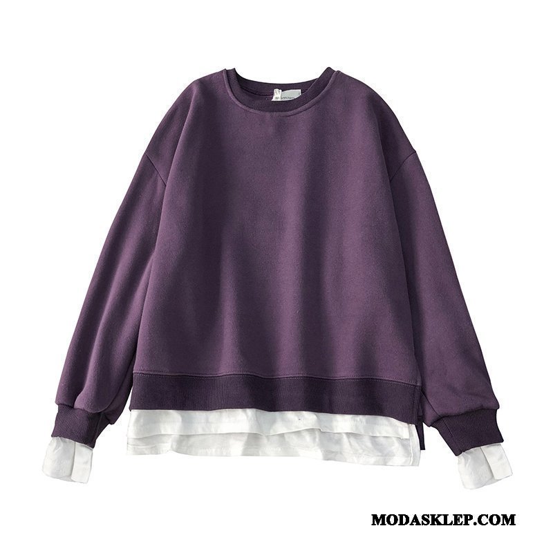Damskie Bluza Z Kapturem Online Pullover Nowy Szerokie 2019 Szycie Czysta Fioletowy Biały
