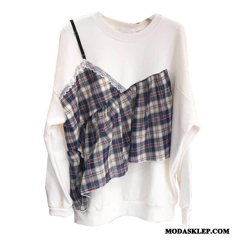 Damskie Bluza Z Kapturem Online Topy Wiosna Pullover Student Koronkowe Biały