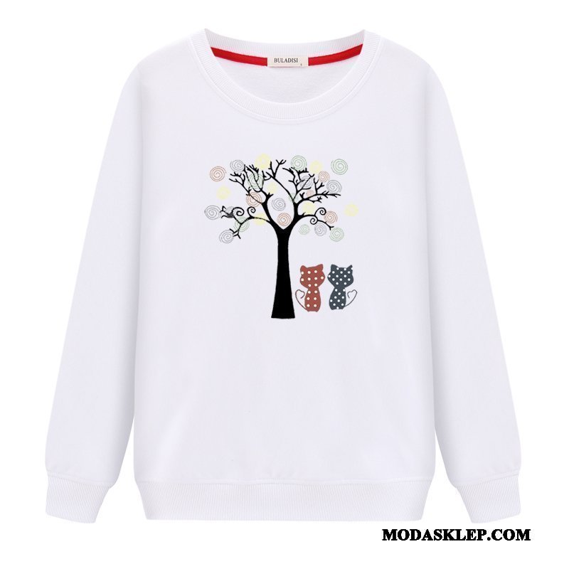 Damskie Bluza Z Kapturem Sklep Student Okrągły Dekolt Topy Długi Rękaw Pullover Biały