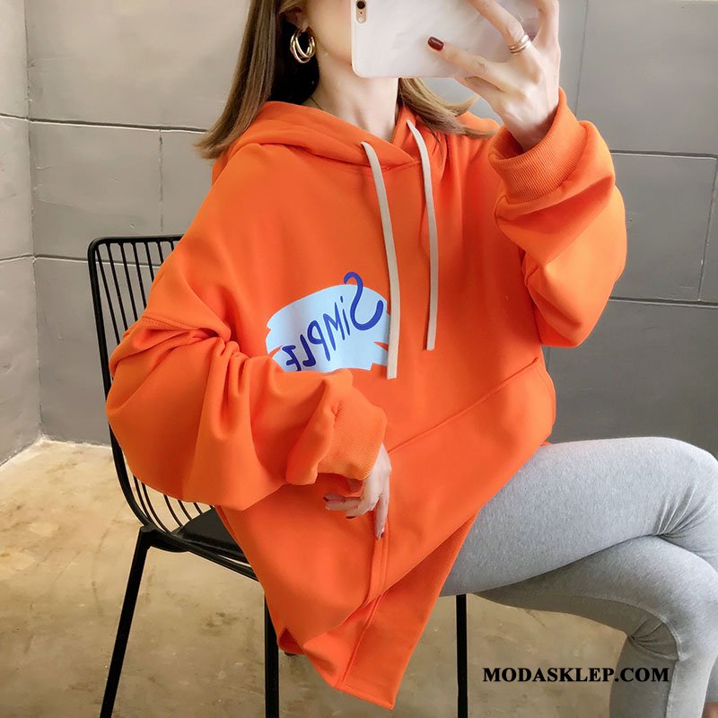 Damskie Bluza Z Kapturem Sklep Szerokie Wiosna Student Jesień Cienkie Oranż