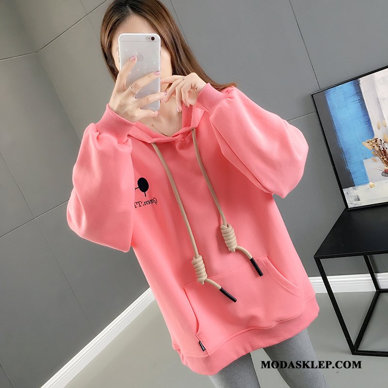 Damskie Bluza Z Kapturem Sprzedam Topy Szerokie Tendencja Długie Bluzy Z Kapturem Proszek Czerwony