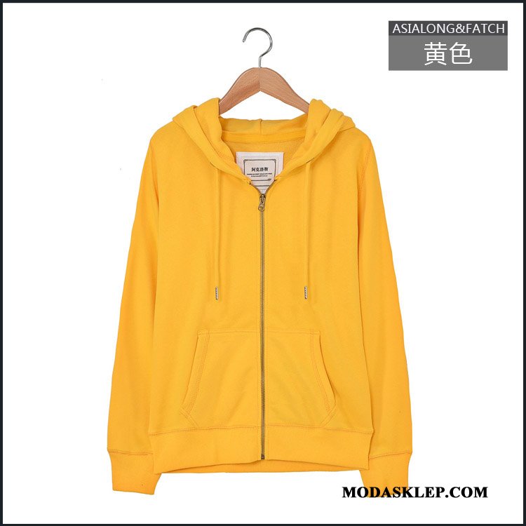 Damskie Bluza Z Kapturem Tanie Casual Szerokie Student Kardigan Cienkie Żółty