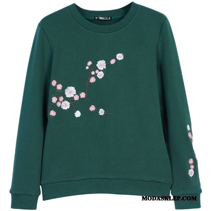 Damskie Bluza Z Kapturem Tanie Moda Okrągły Dekolt Topy Pullover Duży Rozmiar Zielony