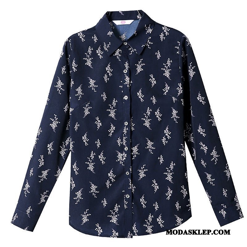 Damskie Bluzka Kupię 2019 Slim Fit Kwiaty Koszula Nowy Niebieski
