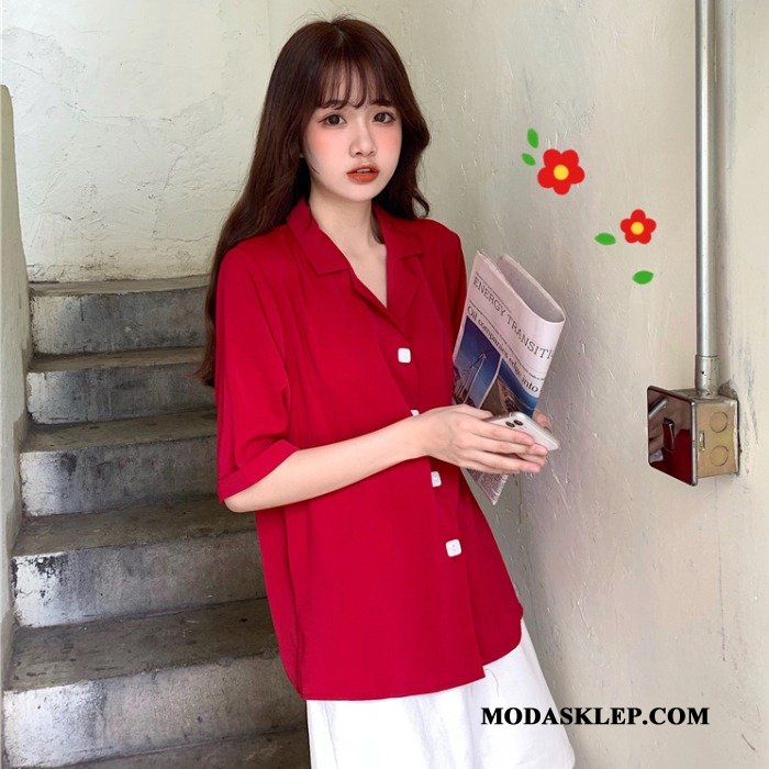 Damskie Bluzka Online Nowy Garnitury College Eleganckie Casual Czysta Czerwony