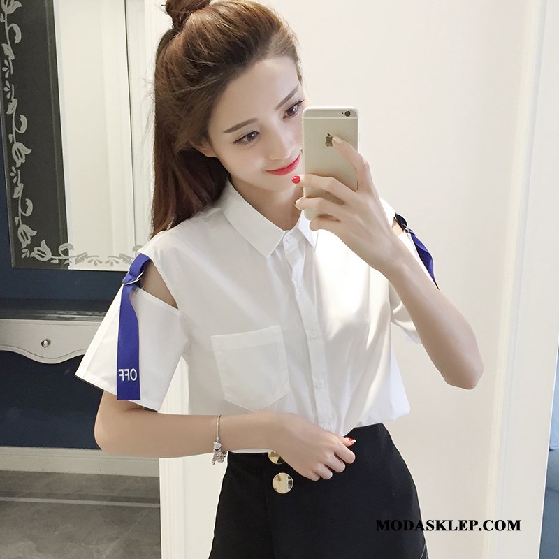 Damskie Bluzka Tanie Nowy Casual Damska Alfabet W Paski Biały
