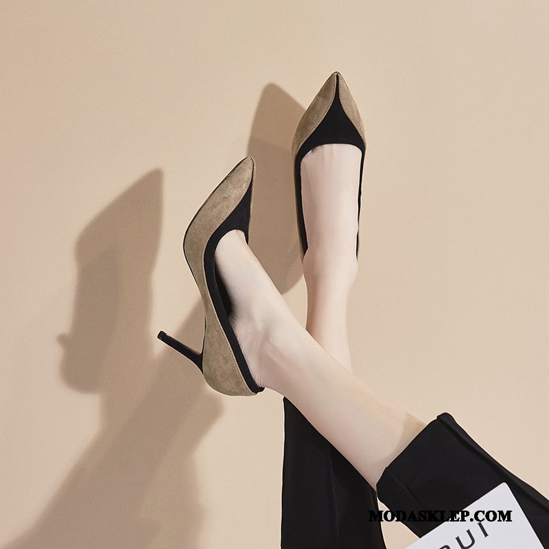 Damskie Buty Na Obcasie Sklep Modne Cienkim Obcasie Z Pracy Pojedyncze Buty 2019 Khaki Mieszane Kolory Czerwony