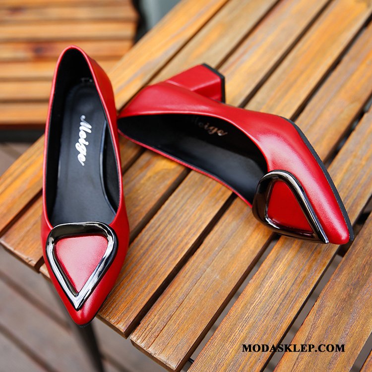 Damskie Buty Na Obcasie Sprzedam Jesień Moda Szpiczaste Damska Pojedyncze Buty Jasny Czerwony