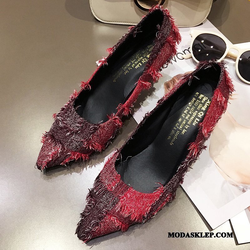 Damskie Buty Na Obcasie Sprzedam Modne Do Biura Wiosna Świeży Damska Czerwony