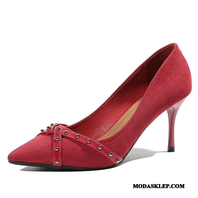 Damskie Buty Na Obcasie Tanie 2019 Damska Student Pojedyncze Buty Wiosna Burgund Jasny Czarny Czerwony
