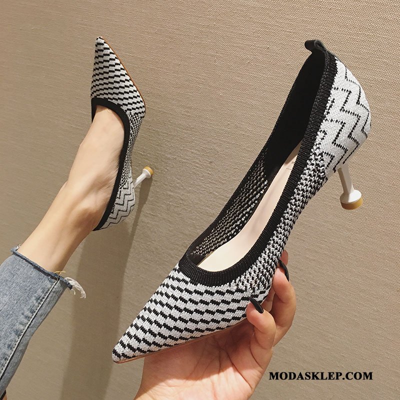 Damskie Buty Na Obcasie Tanie Damska 2019 Wszystko Pasuje Siatkowe Cienkim Obcasie Srebrny Jasny