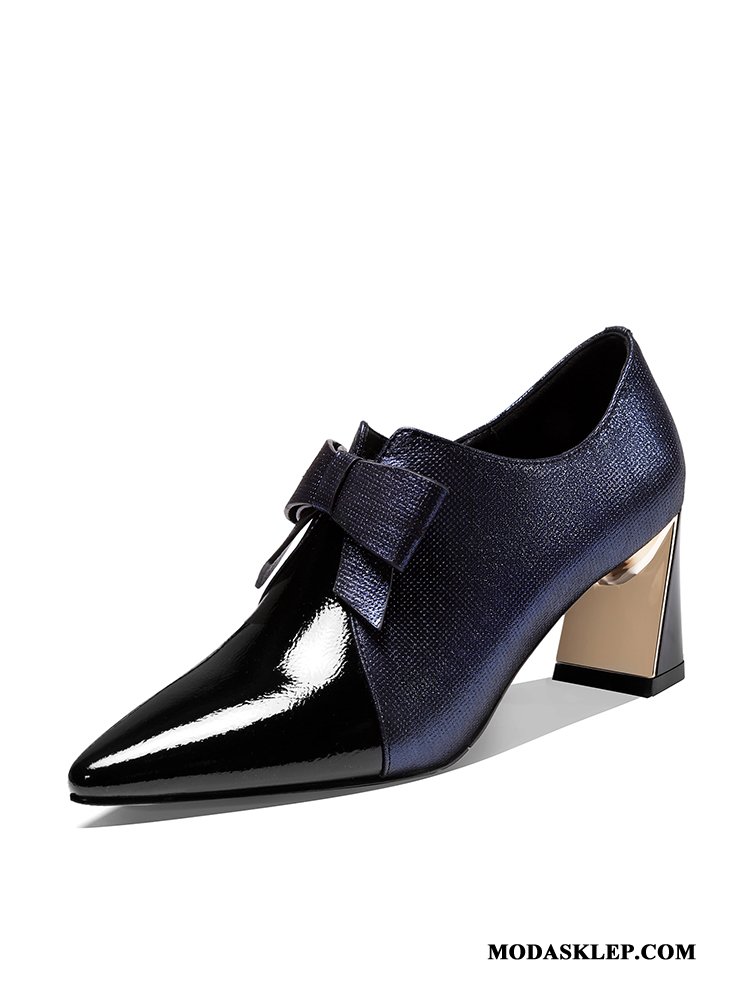 Damskie Buty Na Obcasie Tanie Moda Wiosna Szpiczaste Pojedyncze Buty Damska Mieszane Kolory Niebieski Ciemno