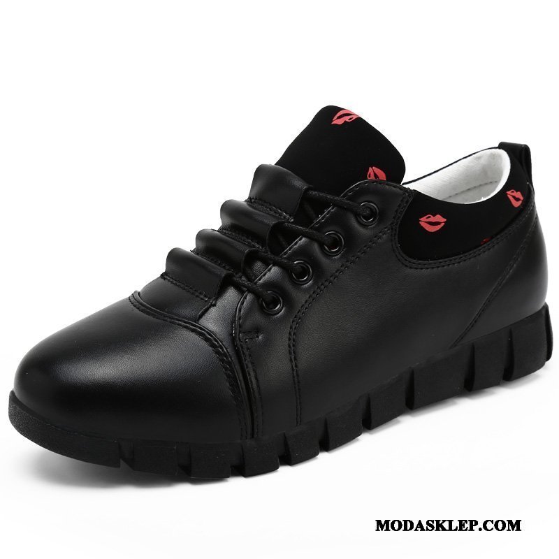 Damskie Buty Sportowe Oferta Antypoślizgowe Damska Casual Skórzane Buty Trampki Czarny