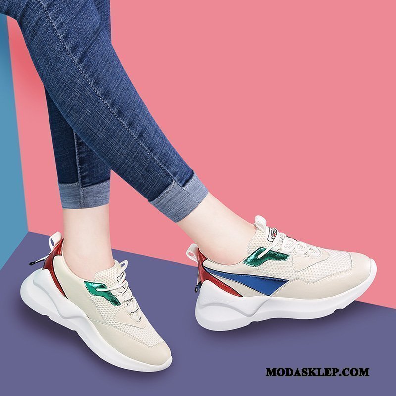 Damskie Buty Sportowe Oferta Wiosna Casual 2019 Tendencja Siatkowe Złoty Biały