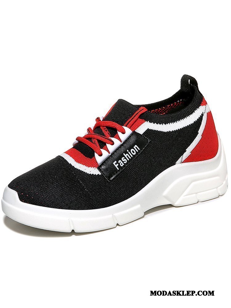 Damskie Buty Sportowe Sprzedam Wiosna Casual Trampki Wszystko Pasuje Z Grubą Podeszwą Czarny Czerwony