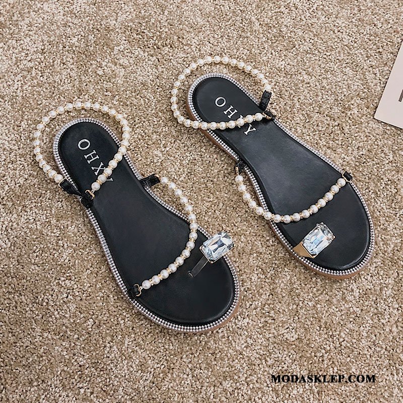 Damskie Japonki Kupię Plażowe Rhinestone Rzym Kapcie Podróż Czarny