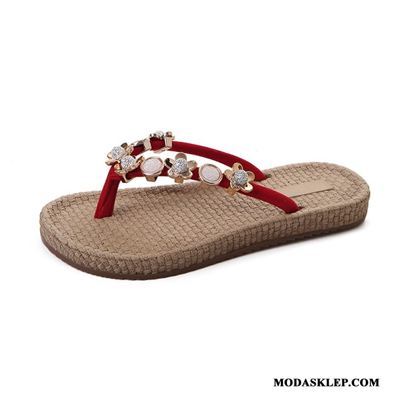 Damskie Japonki Oferta Plażowe Kapcie Casual Tendencja Wiosna Czerwony