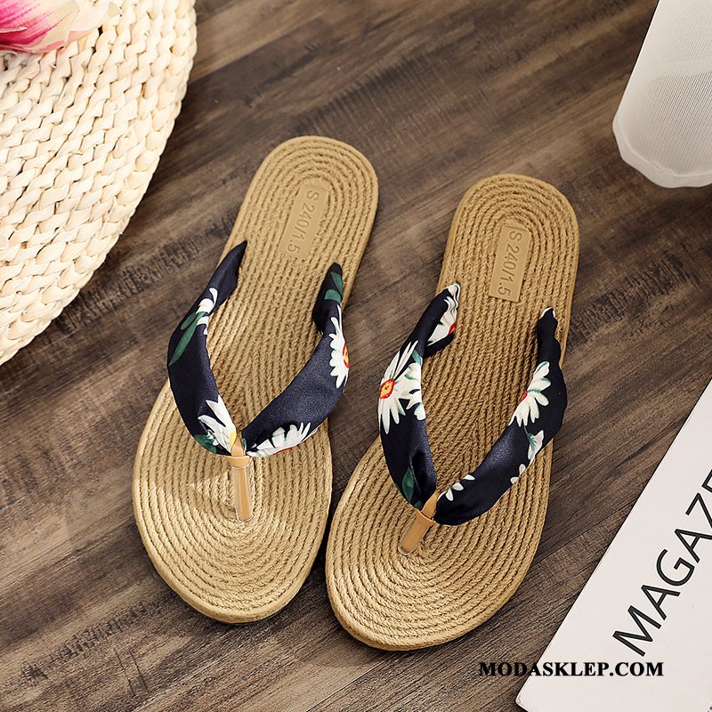 Damskie Japonki Oferta Plażowe Lato Buty Kapcie Antypoślizgowe Granatowy