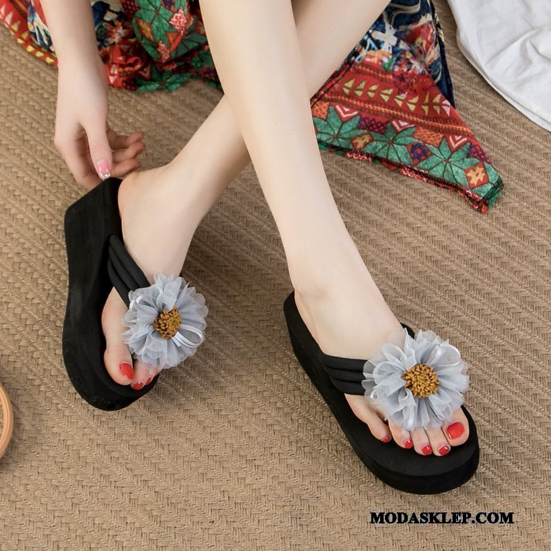 Damskie Japonki Sprzedam Moda Antypoślizgowe Wysokie Obcasy Plażowe Damska Niebieski