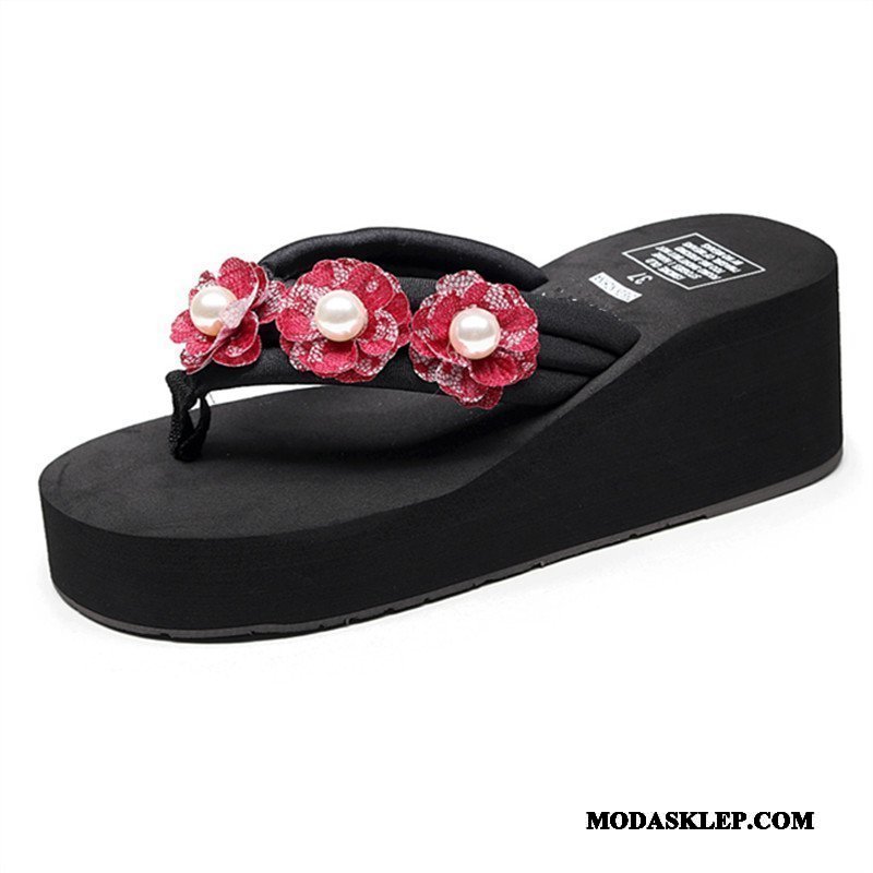 Damskie Japonki Tanie Kapcie Buty Moda Odzież Wierzchnia Plażowe Czerwony