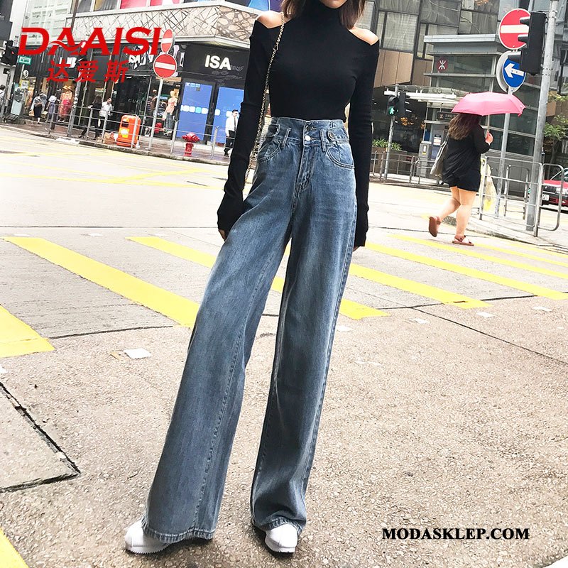 Damskie Jeansy Dyskont Vintage Lato Wysoki Stan Damska Spodnie Niebieski