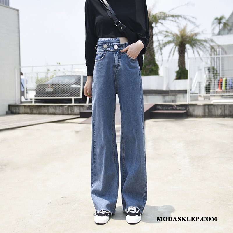 Damskie Jeansy Oferta Damska Denim Spodnie Casual Wysoki Stan Ciemno Niebieski