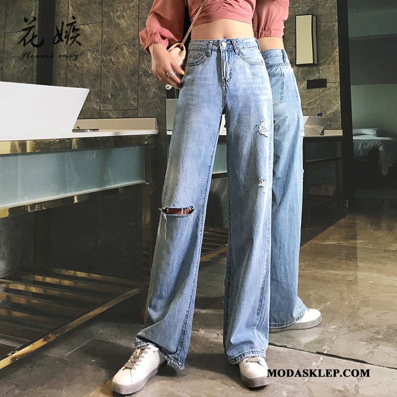 Damskie Jeansy Online Cienkie Lato Wysoki Stan Damska Spodnie Jasny Niebieski