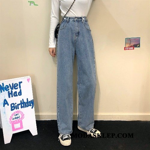 Damskie Jeansy Online Lato Damska Szerokie Denim Nowy Niebieski