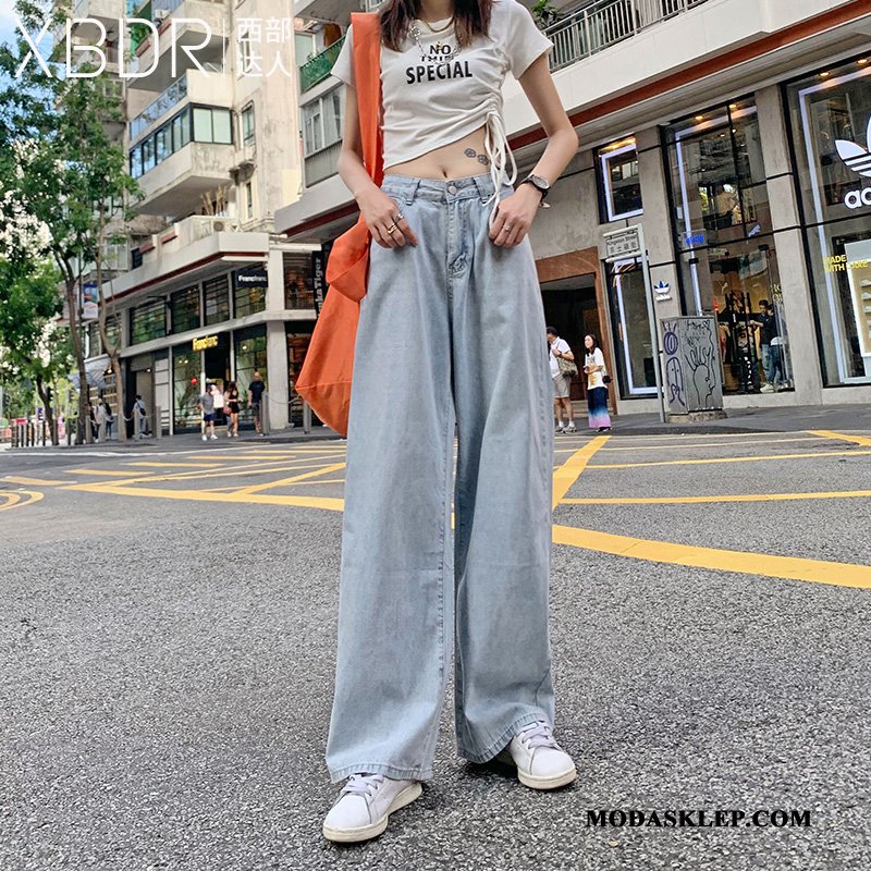 Damskie Jeansy Online Proste Lato Damska Vintage Cienkie Jasny Niebieski