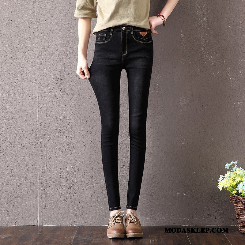 Damskie Jeansy Sklep Elastyczne Dla Otyłych Duży Rozmiar Cienkie Slim Fit Czarny