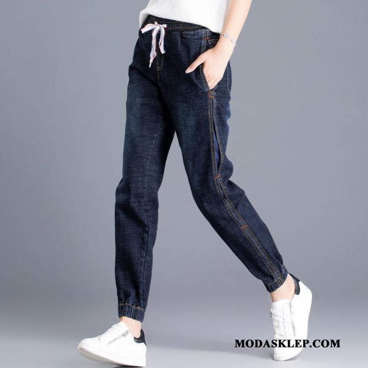 Damskie Jeansy Sklep Spodnie Slim Fit Dżinsy Szerokie Wiosna Ciemno Niebieski