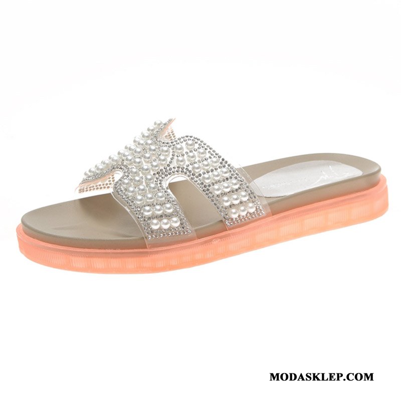 Damskie Kapcie Oferta 2019 Z Grubą Podeszwą Rhinestone Damska Podróż Proszek Czerwony
