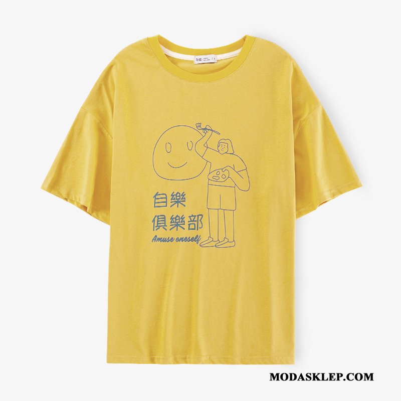 Damskie Koszulki Dyskont Lato Szerokie T-shirt Nowy Krótki Rękaw Żółty