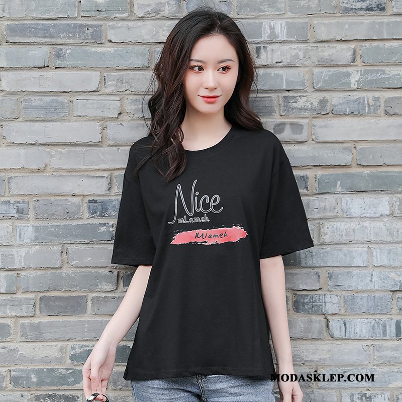 Damskie Koszulki Kup Moda Popularny T-shirt Krótki Rękaw Nowy Fioletowy Czarny