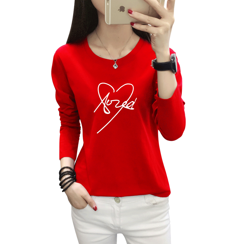 Damskie Koszulki Kup T-shirt Z Długim Rękawem Nowy Cienkie Damska Podkoszulek Czerwony