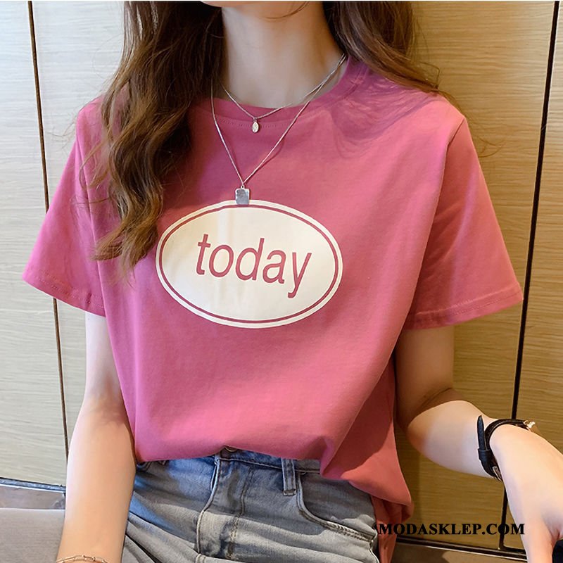 Damskie Koszulki Kupię Topy Krótki Rękaw T-shirt Drukowana Nowy Róża