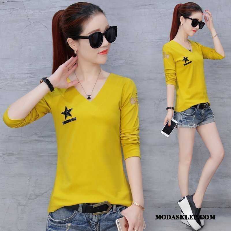 Damskie Koszulki Sprzedam Mały T-shirt Z Długim Rękawem Moda Gazy Cienkie Żółty