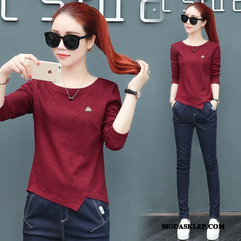Damskie Koszulki Sprzedam Nowy T-shirt Z Długim Rękawem Slim Fit 2019 Wiosna Burgund