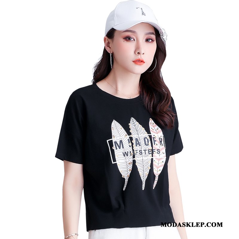 Damskie Koszulki Tanie Damska Szerokie Lato Krótki T-shirt Czarny Czerwony