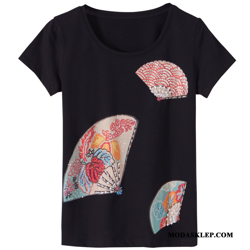Damskie Koszulki Tanie Lato Topy Cienkie Bawełna Slim Fit Czarny