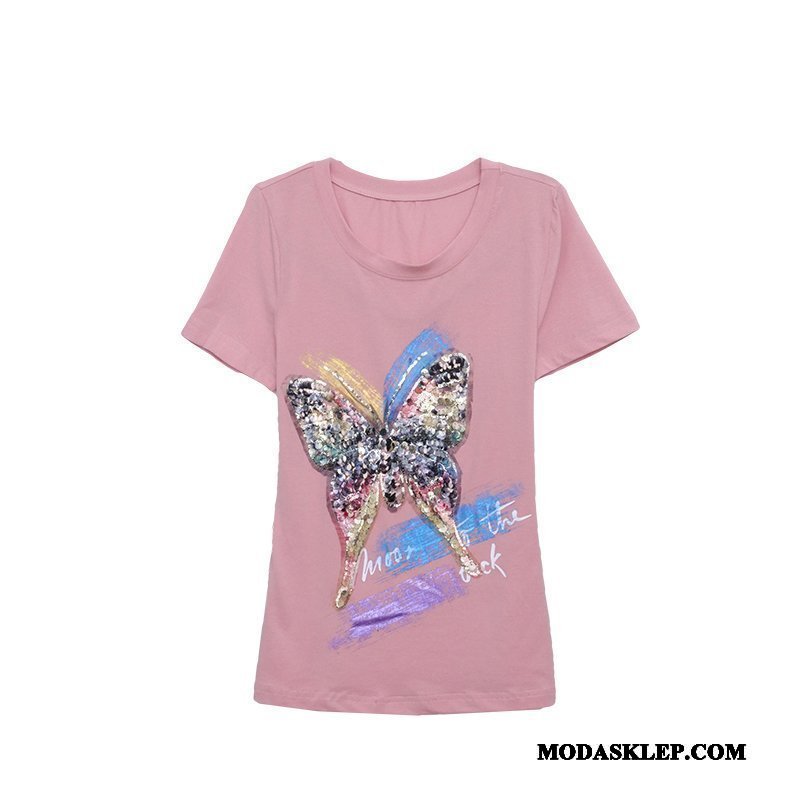 Damskie Koszulki Tanie Podkoszulek T-shirt Krótki Rękaw Slim Fit 2019 Proszek