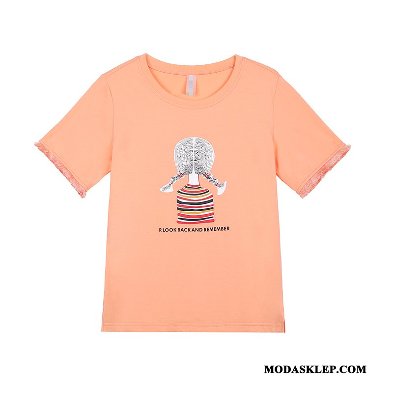 Damskie Koszulki Tanie Wysoki Szerokie Topy Krótki T-shirt Pomarańczowy