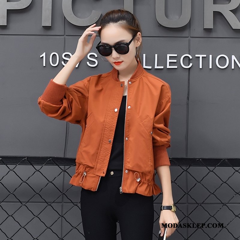 Damskie Kurtki Oferta Krótkie Szerokie Popularny Tendencja Baseball Oranż