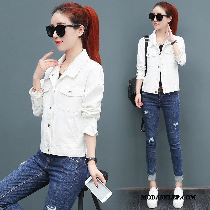 Damskie Kurtki Oferta Tendencja Nowy Jesień Denim Kurtka Biały